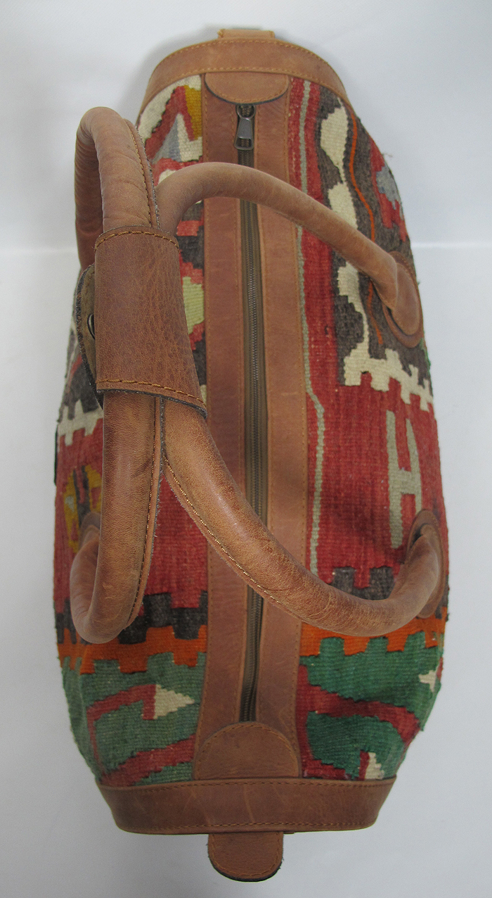 Vintage Moroccan Handmade Kilim & Genuine Leather Turkish Travel Duffel