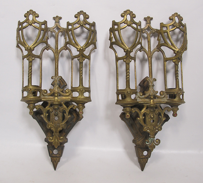 Antique Pair Eastlake Victorian Gothic Brass Candle Wall Sconce s Ornate yqz eBay